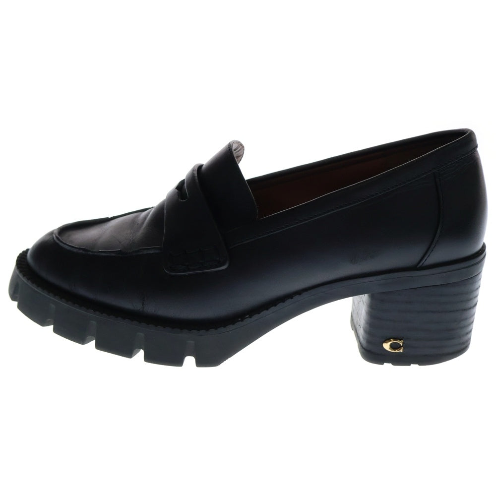 COACH(コーチ) COLLEEN LTR LOAFER Cロゴ ヒール レザー コイン ローファー ローカットシューズ ブラック レディース CC948