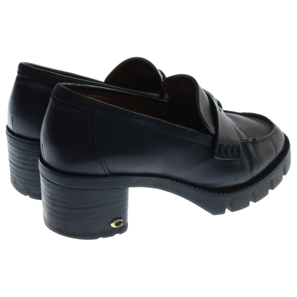 COACH(コーチ) COLLEEN LTR LOAFER Cロゴ ヒール レザー コイン ローファー ローカットシューズ ブラック レディース CC948