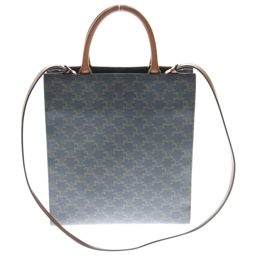 CELINE(セリーヌ) バーティカルカバ トリオンフ柄 スモール ロゴプリント PVC レザー 2WAY ハンド トート ショルダーバッグ ブラウン 191542