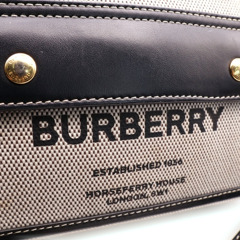 BURBERRY(バーバリー) ミニフレヤ ロゴプリント キャンバス レザー ショルダーバッグ ブラック 8044142