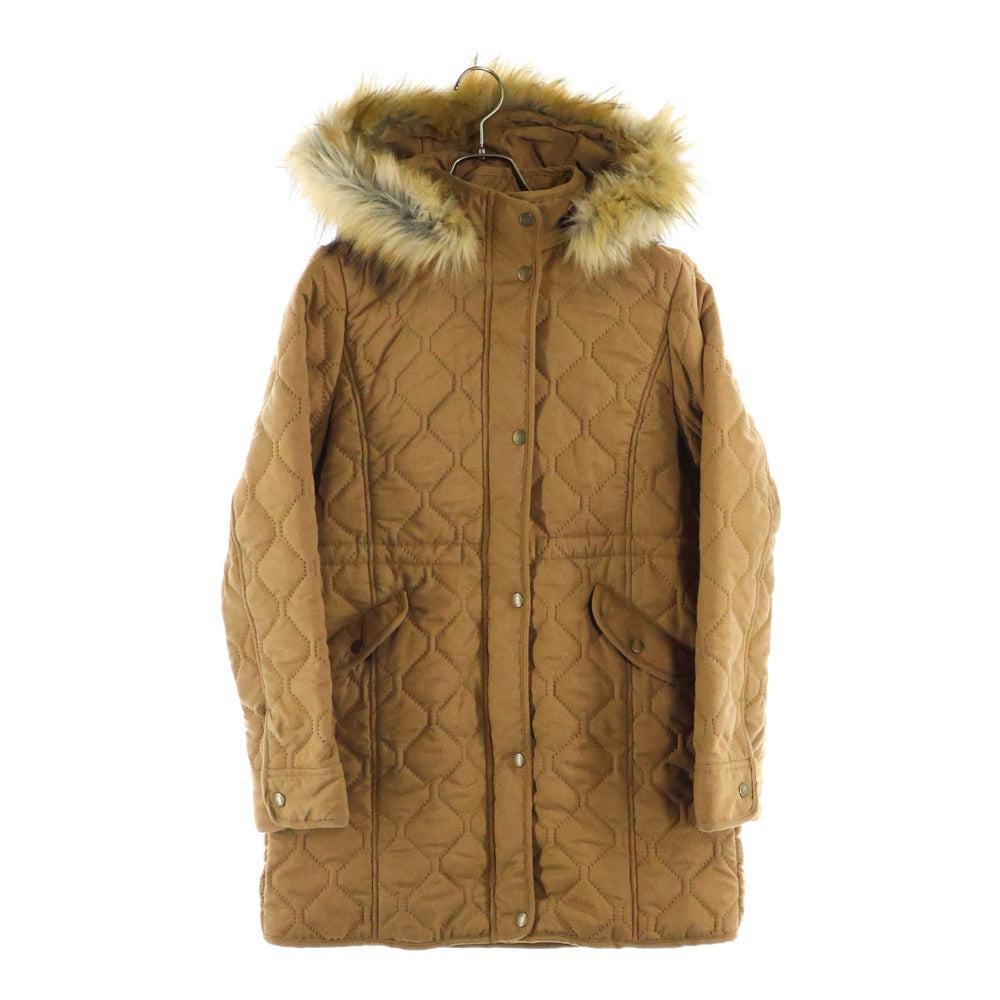 BELLE MAISON DAYS(ベルメゾンデイズ) BELLE MAISON DAYS ベルメゾンデイズ ファーフーデッド キルティング 中綿 ジップアップ ロングジャケット コート ブラウン レディース