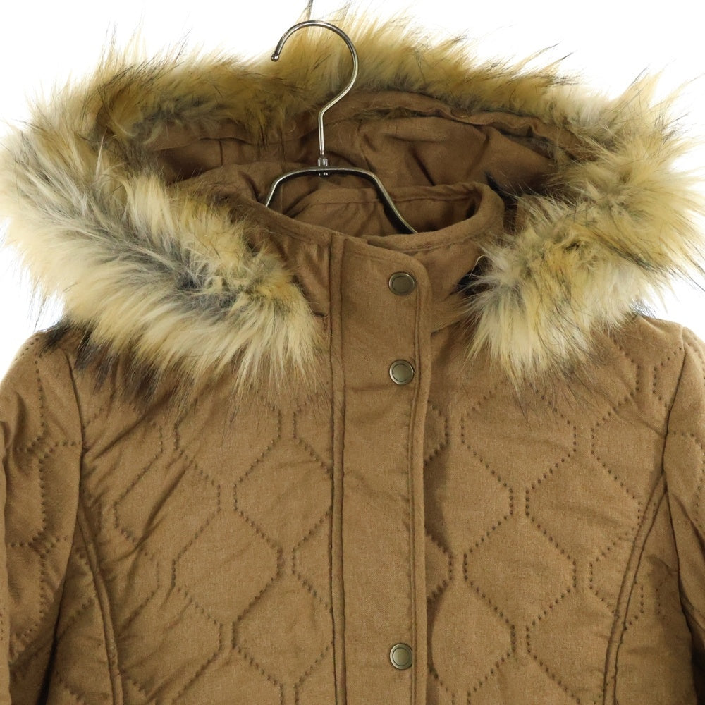 BELLE MAISON DAYS(ベルメゾンデイズ) BELLE MAISON DAYS ベルメゾンデイズ ファーフーデッド キルティング 中綿 ジップアップ ロングジャケット コート ブラウン レディース