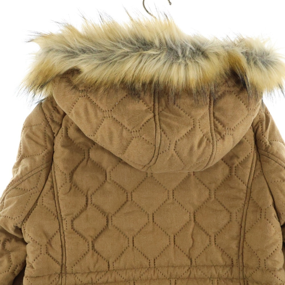 BELLE MAISON DAYS(ベルメゾンデイズ) BELLE MAISON DAYS ベルメゾンデイズ ファーフーデッド キルティング 中綿 ジップアップ ロングジャケット コート ブラウン レディース