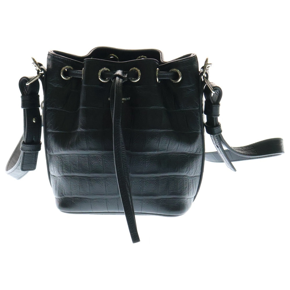 SAINT LAURENT PARIS(サンローランパリ) エマニュエル クロコ型押し 2WAY ハンド ショルダーバッグ シルバー金具 ブラック