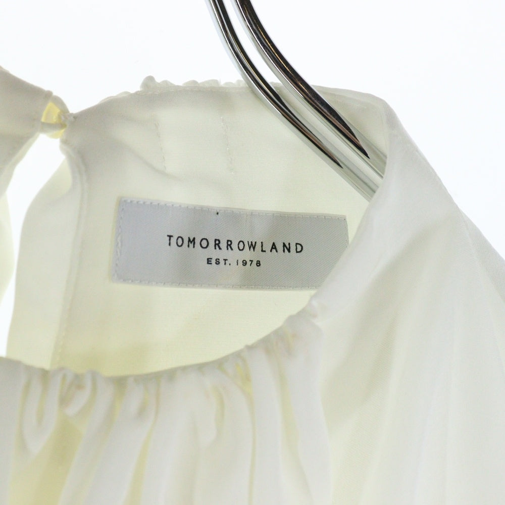 TOMORROWLAND(トゥモローランド) トリアセテート ギャザーカラー ノースリーブ トップス ホワイト レディース