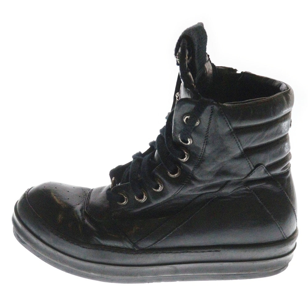 Rick Owens(リックオウエンス) ×CHROME HEARTS GEOBASKETクロムハーツ ジオバスケット CHクロス装飾 レザー ハイカットスニーカー ブラック