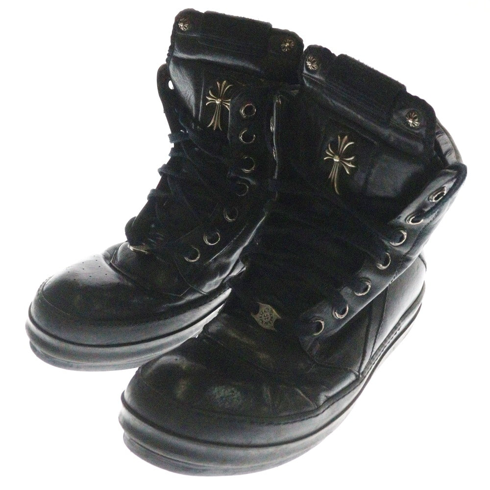 Rick Owens(リックオウエンス) ×CHROME HEARTS GEOBASKETクロムハーツ ジオバスケット CHクロス装飾 レザー ハイカットスニーカー ブラック