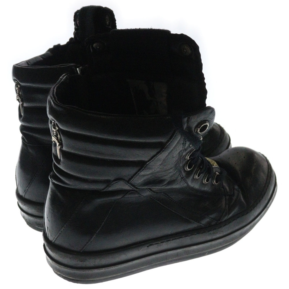 Rick Owens(リックオウエンス) ×CHROME HEARTS GEOBASKETクロムハーツ ジオバスケット CHクロス装飾 レザー ハイカットスニーカー ブラック