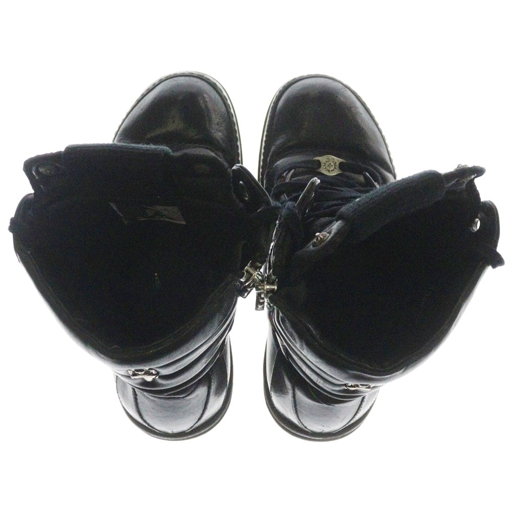 Rick Owens(リックオウエンス) ×CHROME HEARTS GEOBASKETクロムハーツ ジオバスケット CHクロス装飾 レザー ハイカットスニーカー ブラック