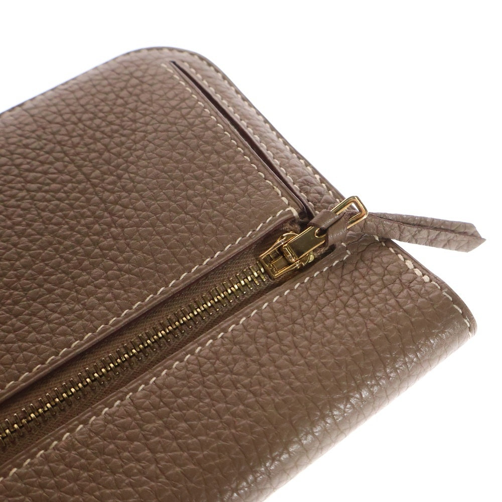 HERMES(エルメス) ドゴンロング エトゥープ トゴ ロングウォレット カードケース 長財布 グレージュ ブラウン ゴールド金具 レザー □O刻印