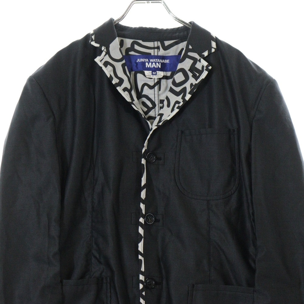 JUNYA WATANABE COMME des GARCONS(ジュンヤワタナベ コムデギャルソン) 23SS AD2022 Keith Haring キース へリング 裏地総柄プリント シルク ウール 3B テーラードジャケット グレー WK-J007