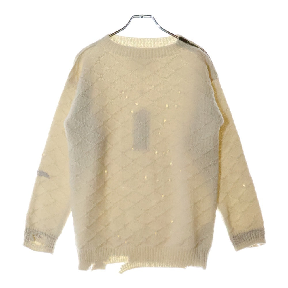 Maison Margiela(メゾンマルジェラ) 22SS ダメージ加工 ショルダージップ ウール ロングスリーブ 長袖 ニット セーター アイボリー S30GP0345 S17869