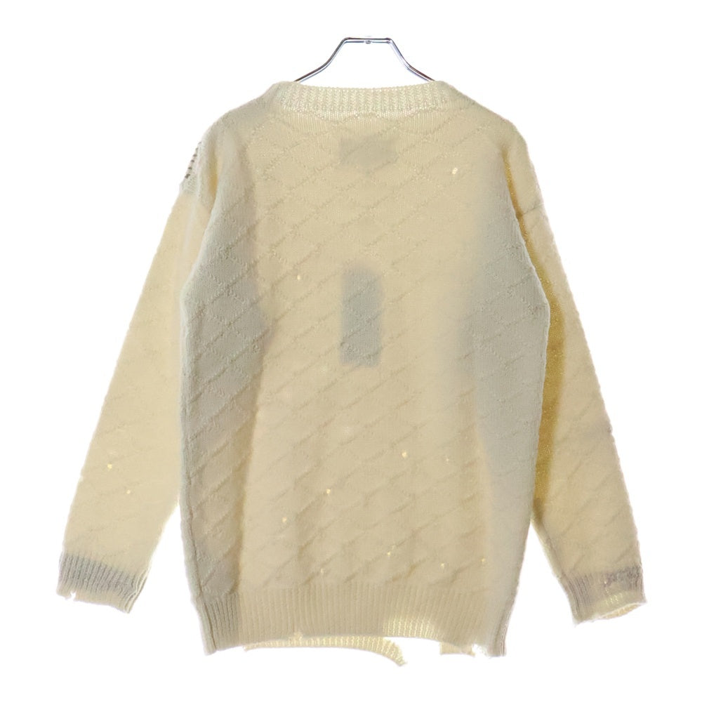 Maison Margiela(メゾンマルジェラ) 22SS ダメージ加工 ショルダージップ ウール ロングスリーブ 長袖 ニット セーター アイボリー S30GP0345 S17869