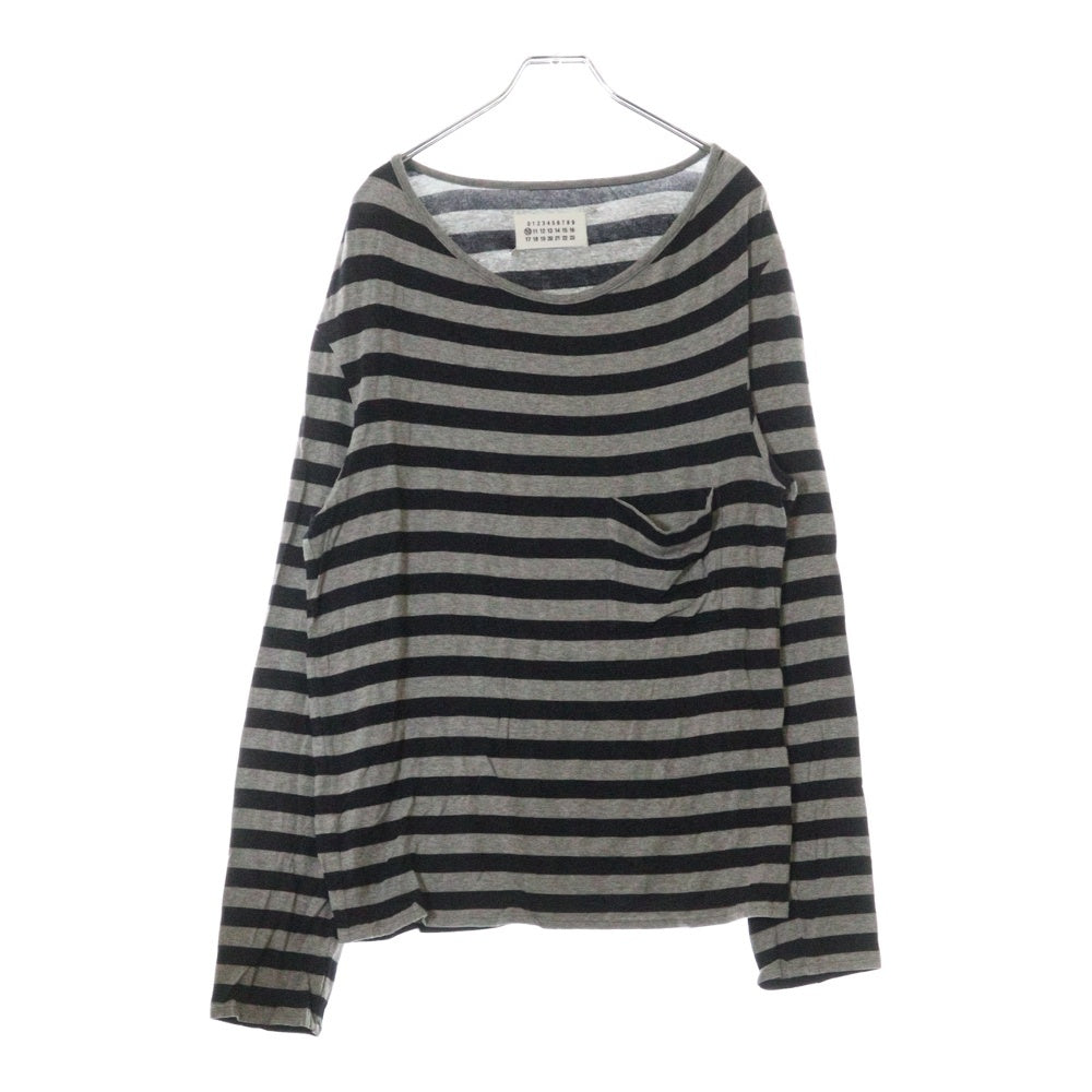 Maison Margiela 10(メゾン マルジェラ) 08AW ボーダー総柄 レーヨン ロングスリーブ 長袖ポケットTシャツ カットソー グレー 30GC178 20909