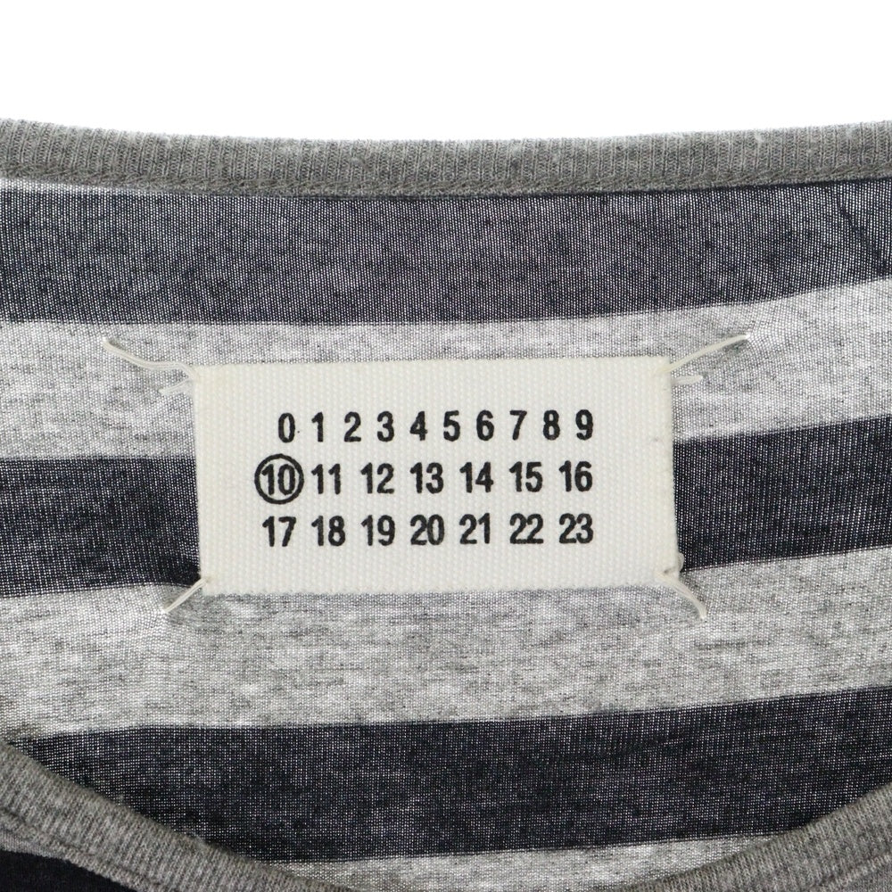 Maison Margiela 10(メゾン マルジェラ) 08AW ボーダー総柄 レーヨン ロングスリーブ 長袖ポケットTシャツ カットソー グレー 30GC178 20909