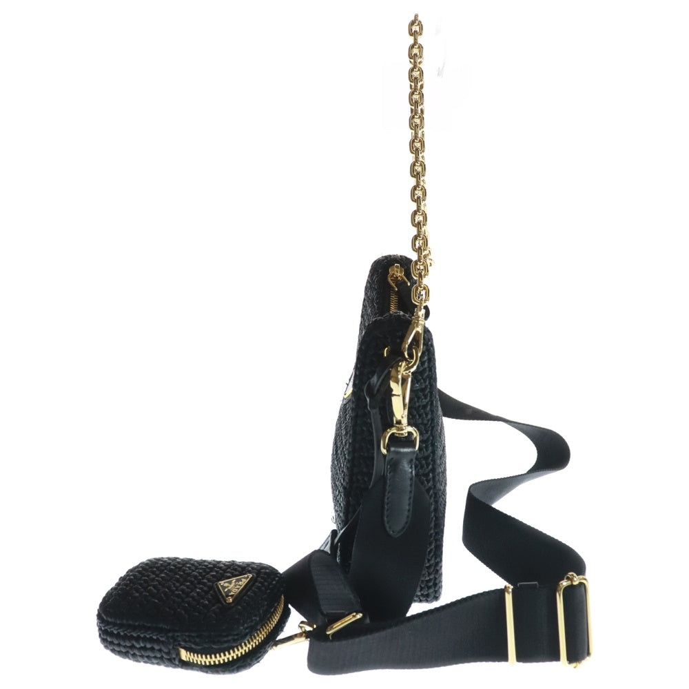 PRADA(プラダ) Re-Edition 2005 リ エディション レザー ストロー 2WAY チェーン ハンド ワンショルダーバッグ ゴールド金具 ブラック 1BH204 V9L 2A2T