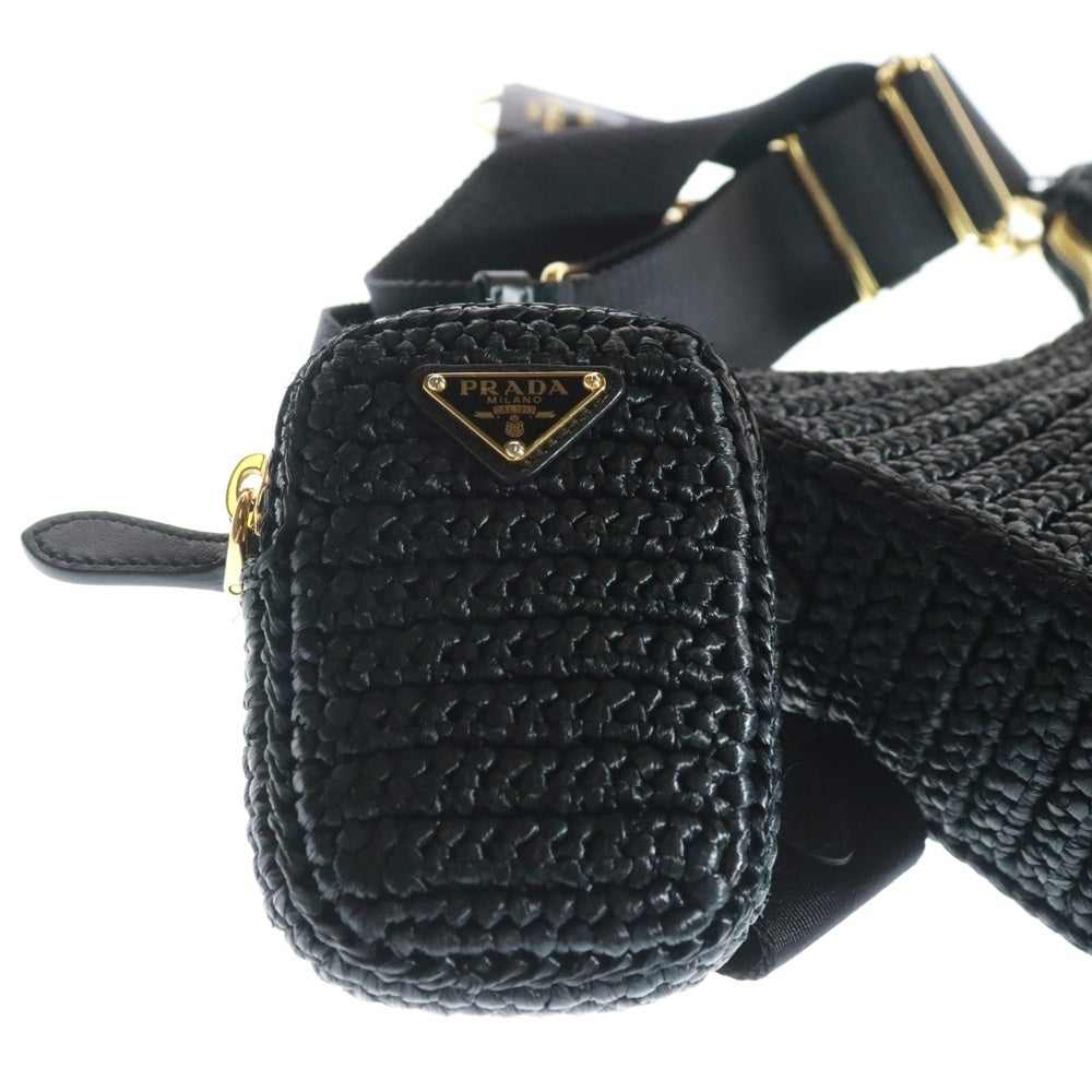 PRADA(プラダ) Re-Edition 2005 リ エディション レザー ストロー 2WAY チェーン ハンド ワンショルダーバッグ ゴールド金具 ブラック 1BH204 V9L 2A2T