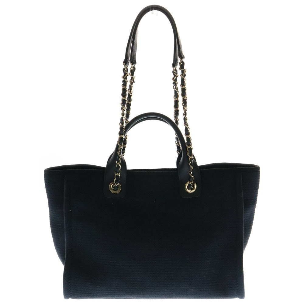 CHANEL(シャネル) ドーヴィルMM ココマーク ロゴ キャンバス レザー 2WAY ハンドトート ワンショルダーバッグ ゴールド金具 ネイビー/ブラック