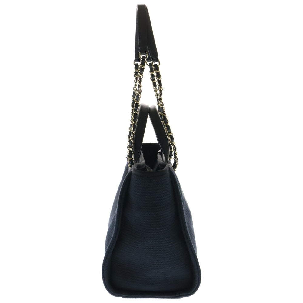 CHANEL(シャネル) ドーヴィルMM ココマーク ロゴ キャンバス レザー 2WAY ハンドトート ワンショルダーバッグ ゴールド金具 ネイビー/ブラック