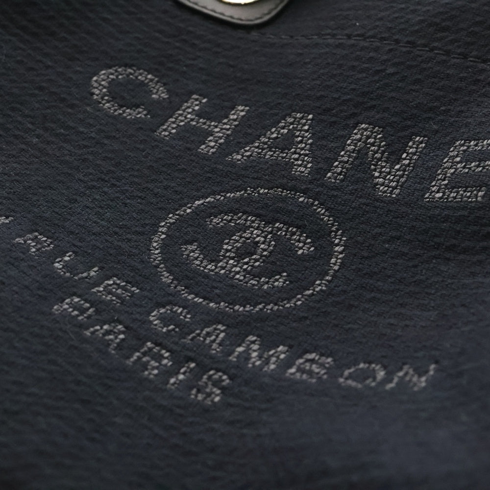 CHANEL(シャネル) ドーヴィルMM ココマーク ロゴ キャンバス レザー 2WAY ハンドトート ワンショルダーバッグ ゴールド金具 ネイビー/ブラック