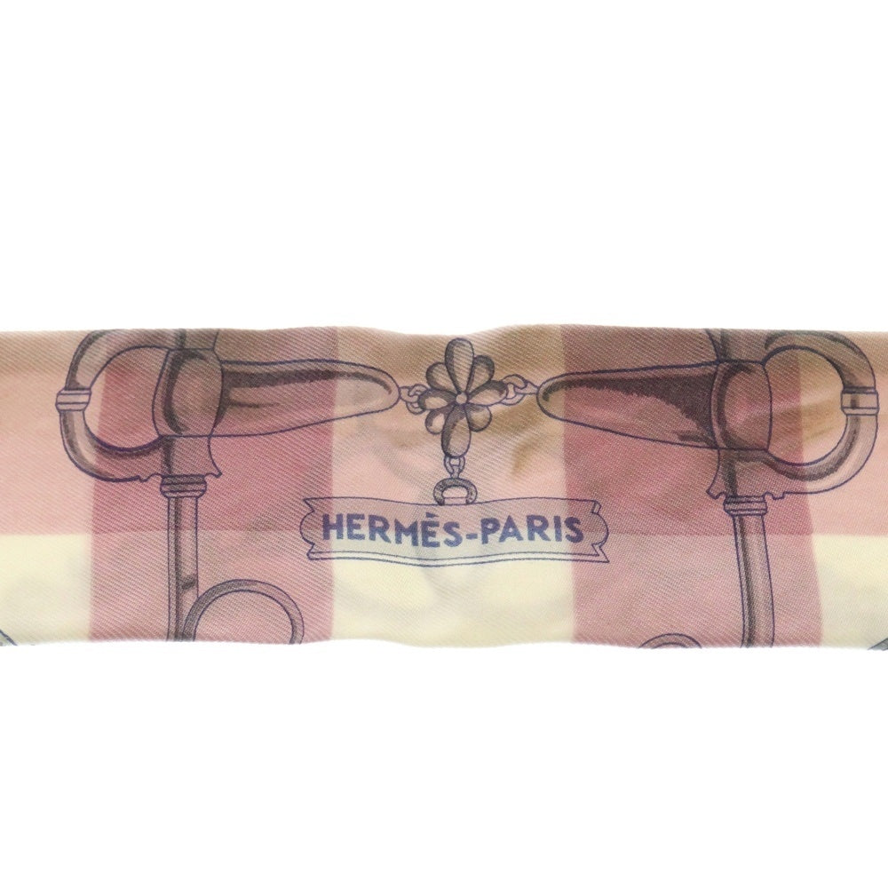HERMES(エルメス) ツイリー 馬術と鎖 モール エ・グルメット・ヴィシー スカーフ ピンク×パープル