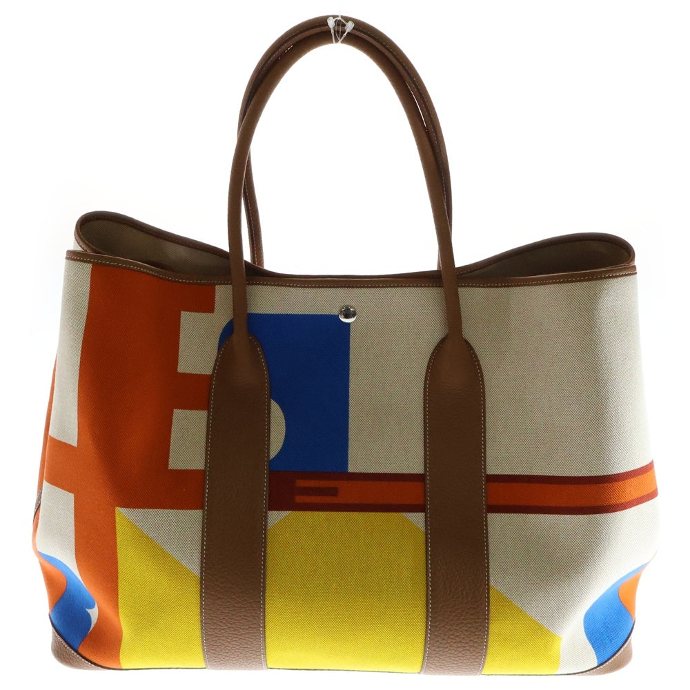 HERMES(エルメス) ガーデンパーティGM ヴォヤージュ ゴールド ベージュ系 マルチカラー トワルアッシュ×ネゴンダ シルバー金具 B刻印 トートバッグ ハンドバッグ