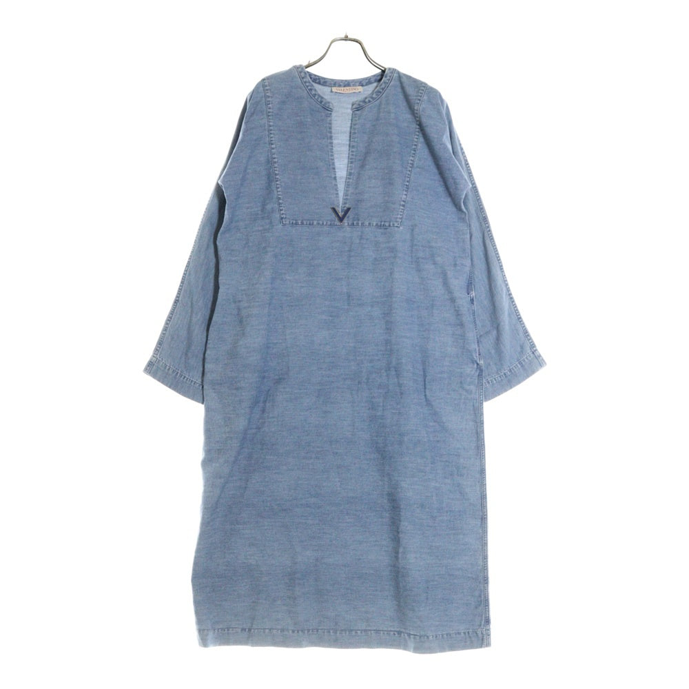 VALENTINO(ヴァレンティノ) Denim blue dress Vロゴ デニム ブルー ドレス ワンピース レディース XB3DB01L72P