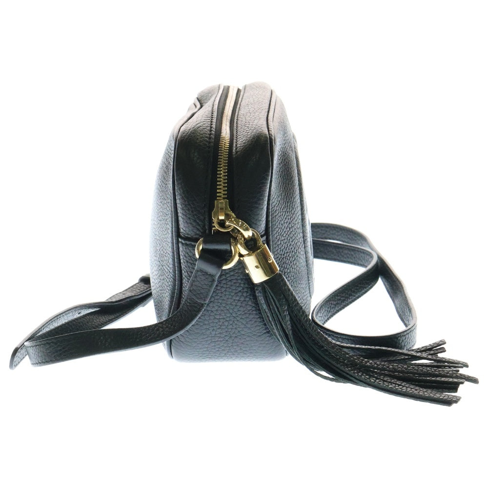 GUCCI(グッチ) ソーホー スモールディスコ インターロッキングG ロゴ フリンジ レザー ショルダーバッグ ゴールド金具 ブラック 308364