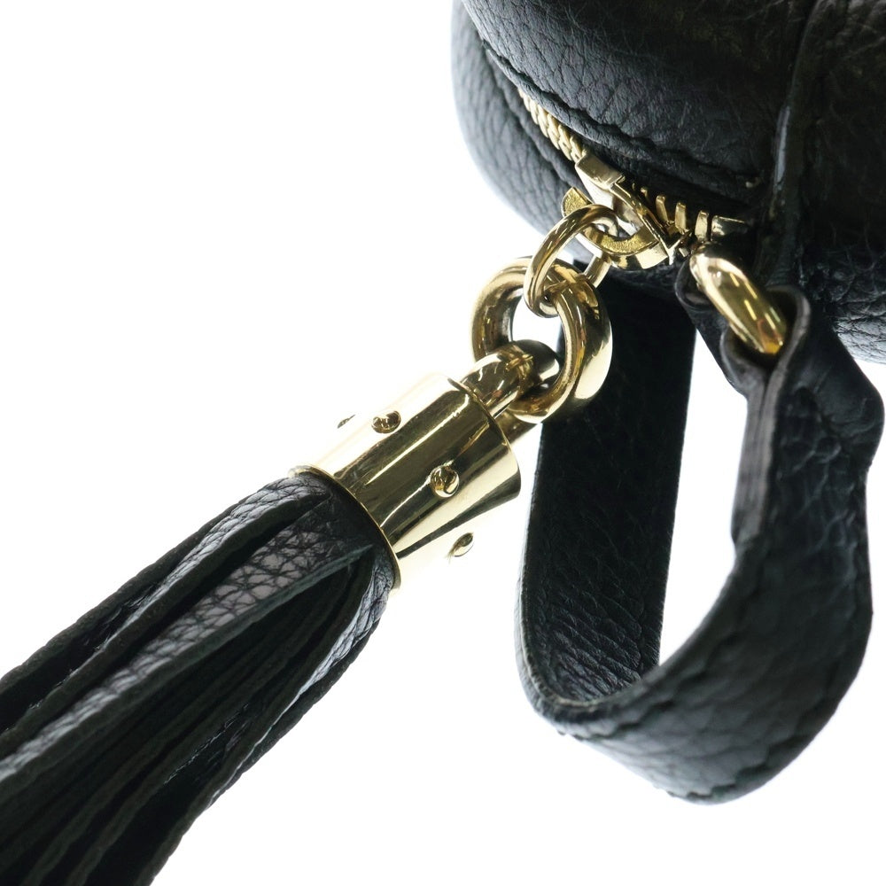 GUCCI(グッチ) ソーホー スモールディスコ インターロッキングG ロゴ フリンジ レザー ショルダーバッグ ゴールド金具 ブラック 308364