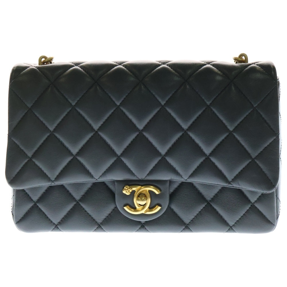 CHANEL(シャネル) マトラッセ23 シングルフラップ カメリア チェーンショルダーバッグ グレー ラムスキン ゴールド金具