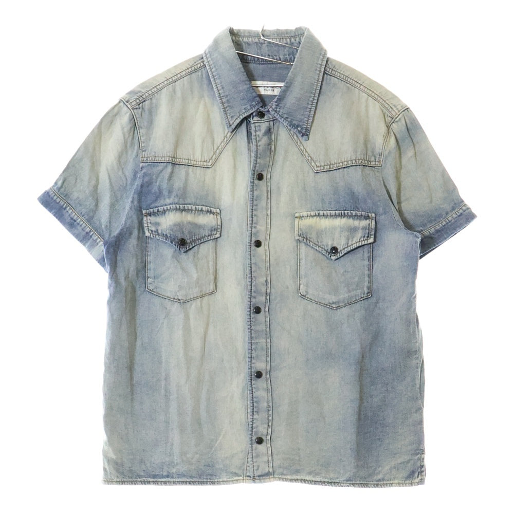 SAINT LAURENT PARIS(サンローランパリ) 22SS Western S/S Denim Shirt ウエスタン半袖デニムシャツ ブルー 681355 Y24AJ