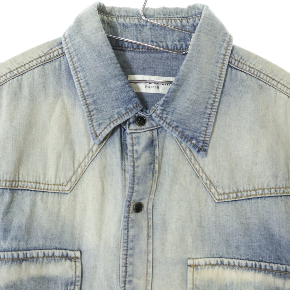 SAINT LAURENT PARIS(サンローランパリ) 22SS Western S/S Denim Shirt ウエスタン半袖デニムシャツ ブルー 681355 Y24AJ