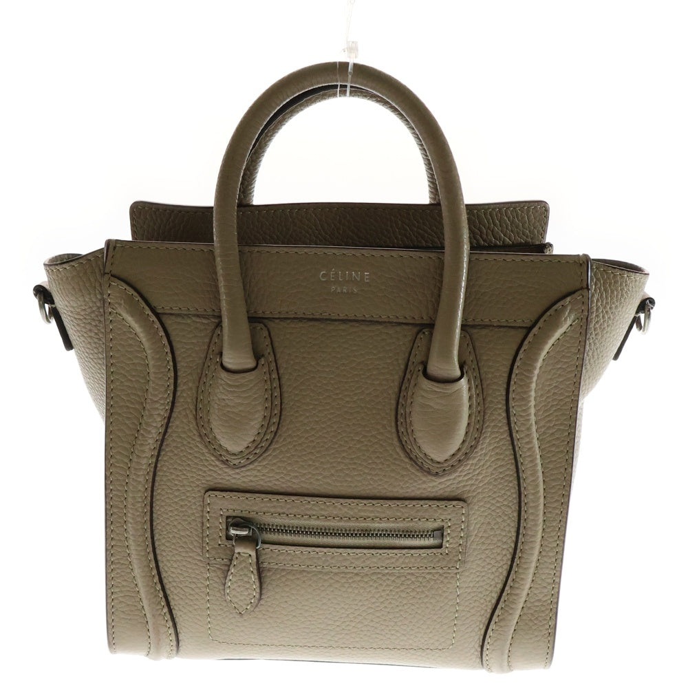 CELINE(セリーヌ) ラゲージナノ 2WAYバッグ ハンドバッグ ショルダーバッグ ミニトートバッグ シルバー金具 ベージュ レザー