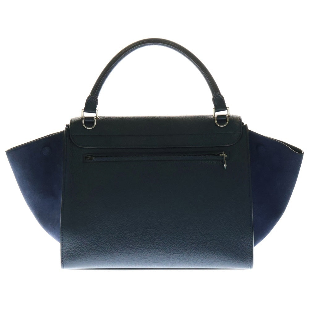 CELINE(セリーヌ) トラペーズ ミディアム スウェードレザー切り替え 2WAYハンド ショルダーバッグ シルバー金具 ネイビー