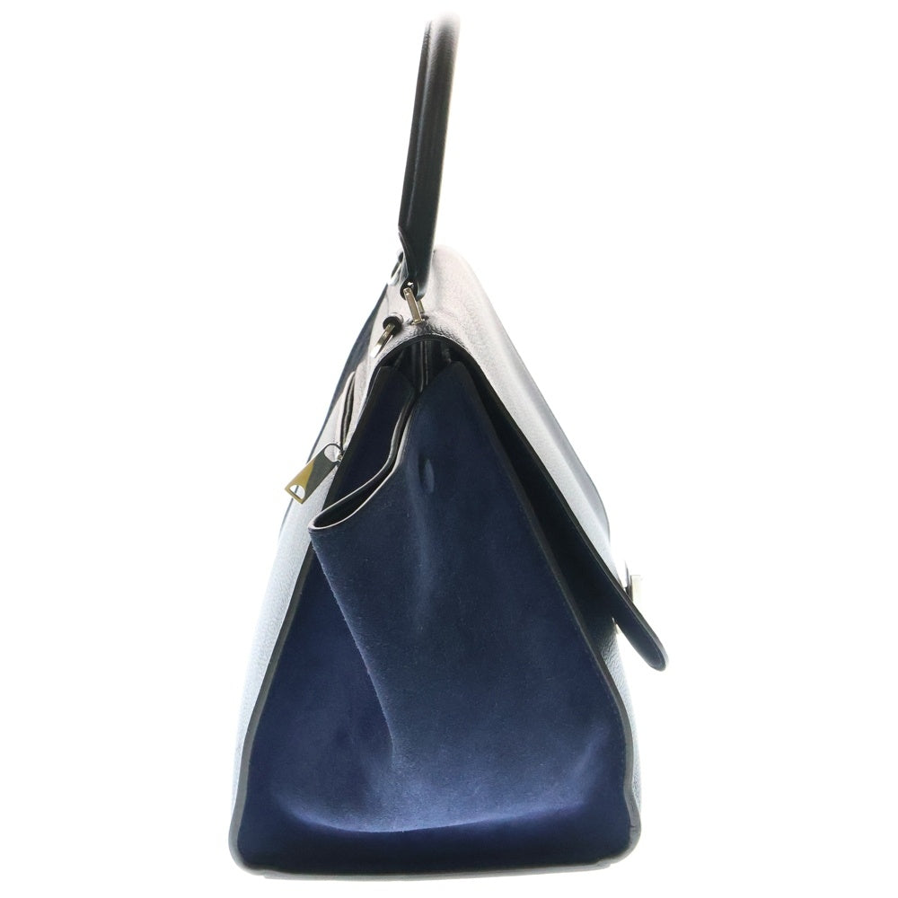 CELINE(セリーヌ) トラペーズ ミディアム スウェードレザー切り替え 2WAYハンド ショルダーバッグ シルバー金具 ネイビー