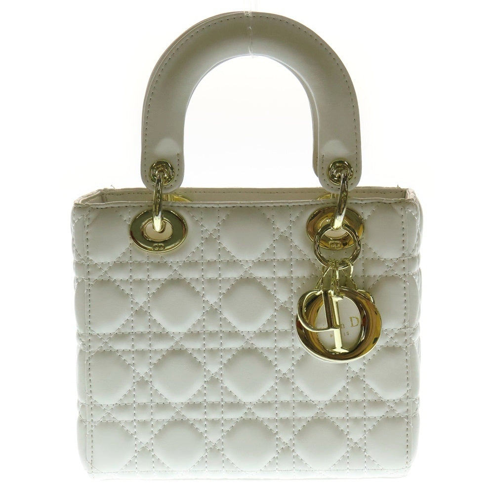 Christian Dior(クリスチャンディオール) レディディオール カナージュ 2WAYハンドバッグ ショルダーバッグ ミニバッグ ミニトートバッグ ホワイト ゴールド金具 レザー M0538OCAL-M030