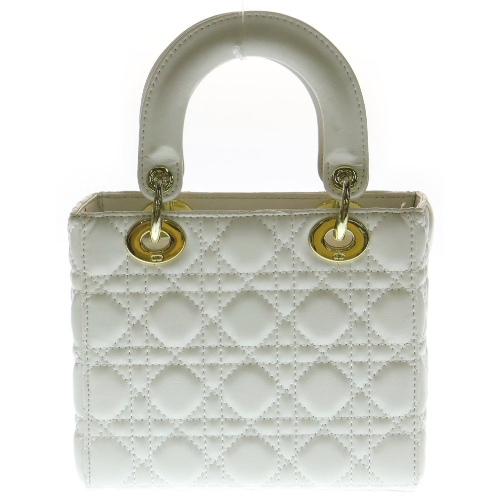 Christian Dior(クリスチャンディオール) レディディオール カナージュ 2WAYハンドバッグ ショルダーバッグ ミニバッグ ミニトートバッグ ホワイト ゴールド金具 レザー M0538OCAL-M030