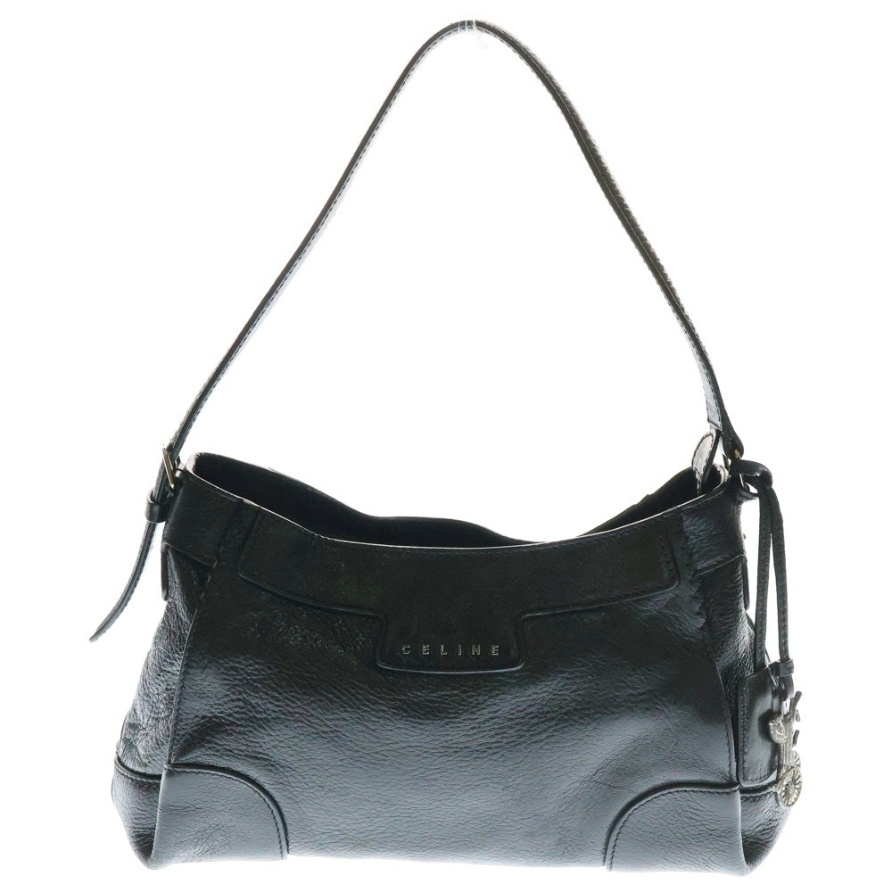 CELINE(セリーヌ) ロゴプレート 馬車チャーム レザー ワンショルダーバッグ シルバー金具 ブラック 161313LSG