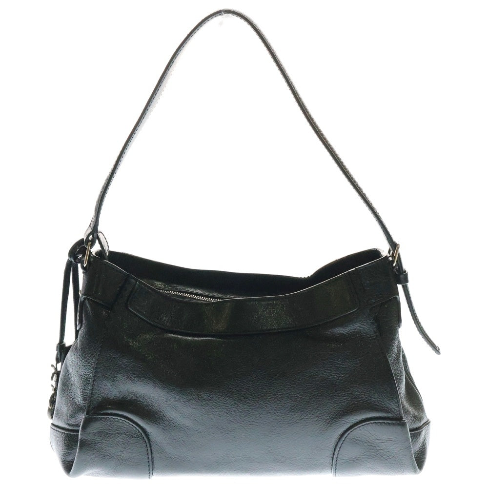 CELINE(セリーヌ) ロゴプレート 馬車チャーム レザー ワンショルダーバッグ シルバー金具 ブラック 161313LSG