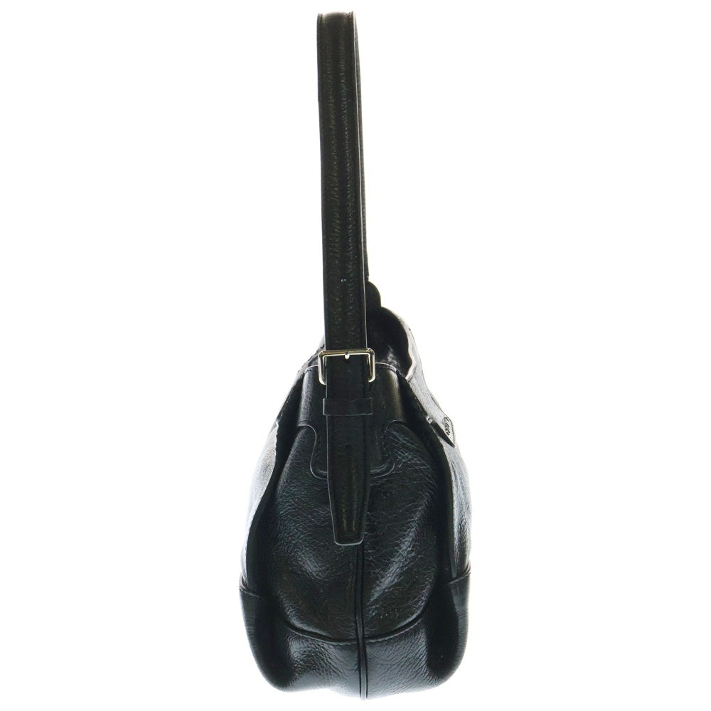 CELINE(セリーヌ) ロゴプレート 馬車チャーム レザー ワンショルダーバッグ シルバー金具 ブラック 161313LSG