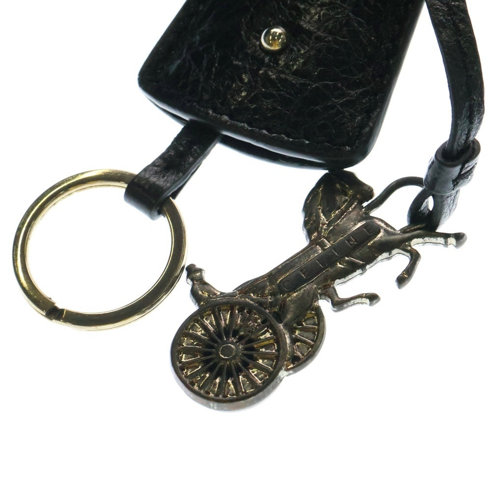 CELINE(セリーヌ) ロゴプレート 馬車チャーム レザー ワンショルダーバッグ シルバー金具 ブラック 161313LSG