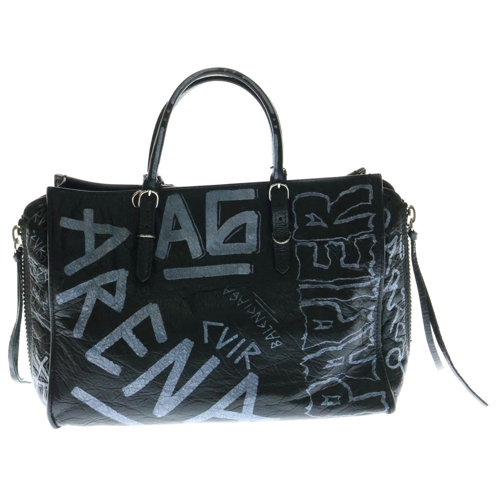 BALENCIAGA(バレンシアガ) グラフィティ ペーパーミニ レザー 2WAY ハンド ショルダーバッグ シルバー金具 ブラック 370926