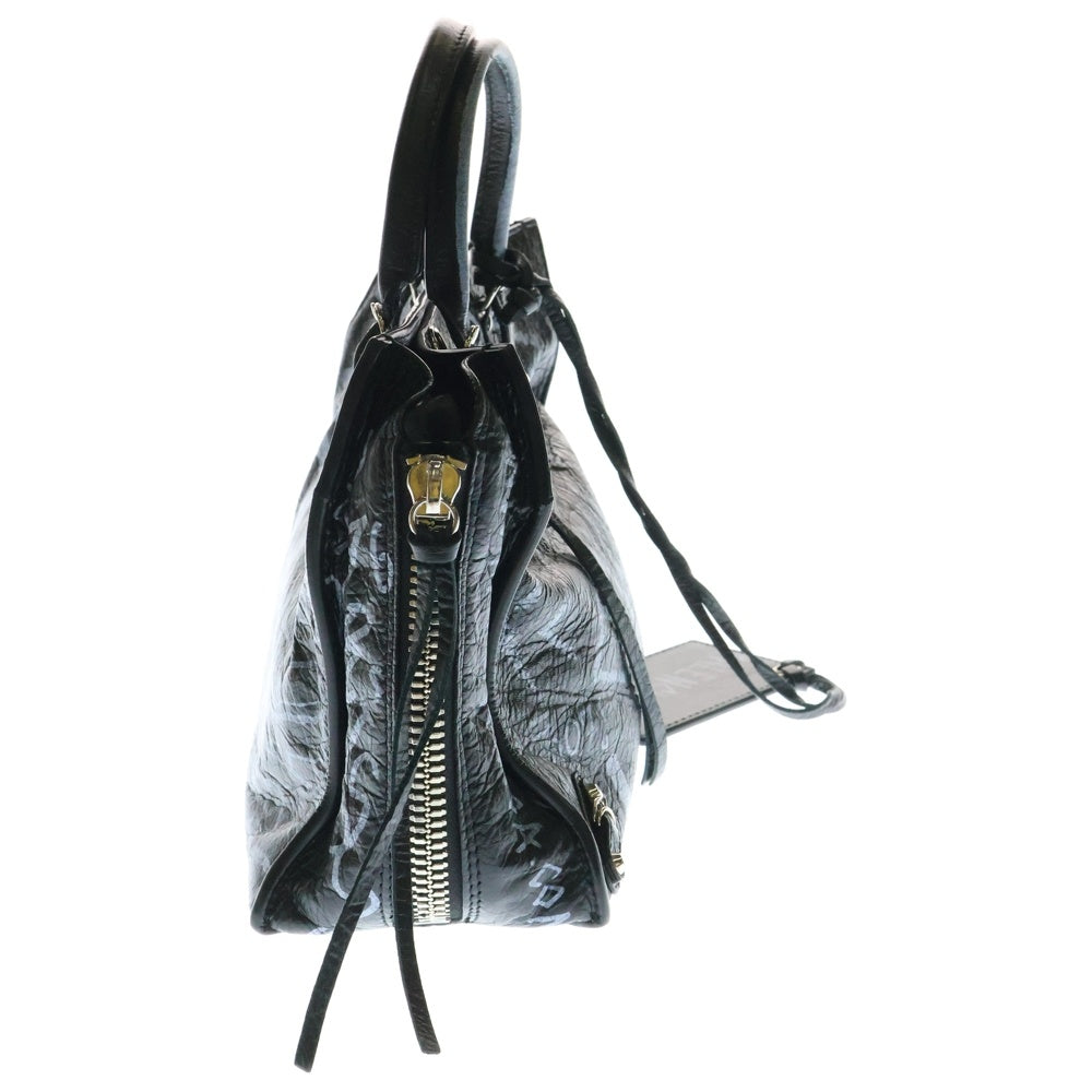 BALENCIAGA(バレンシアガ) グラフィティ ペーパーミニ レザー 2WAY ハンド ショルダーバッグ シルバー金具 ブラック 370926