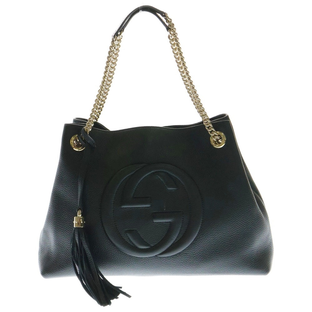 GUCCI(グッチ) ソーホー インターロッキングG ロゴ レザー 2WAY チェーン ハンド ショルダー トートバッグ ゴールド金具 ブラック 536196