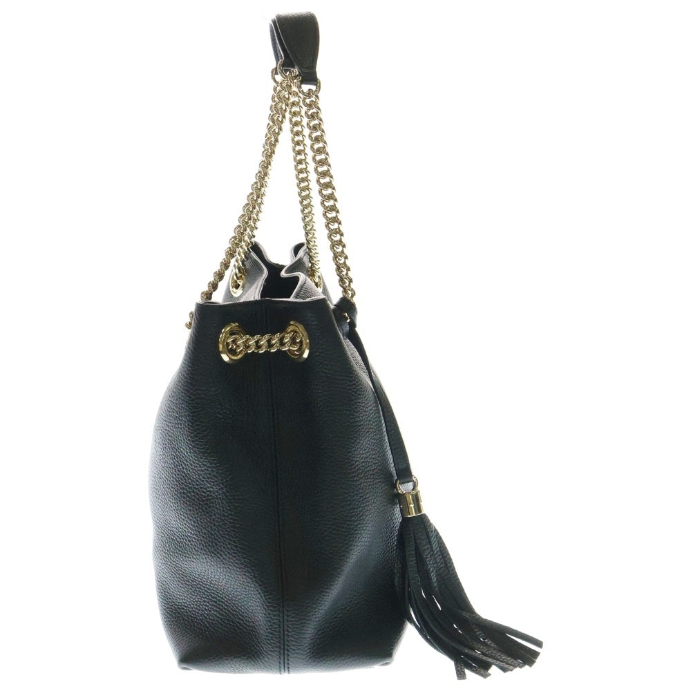 GUCCI(グッチ) ソーホー インターロッキングG ロゴ レザー 2WAY チェーン ハンド ショルダー トートバッグ ゴールド金具 ブラック 536196