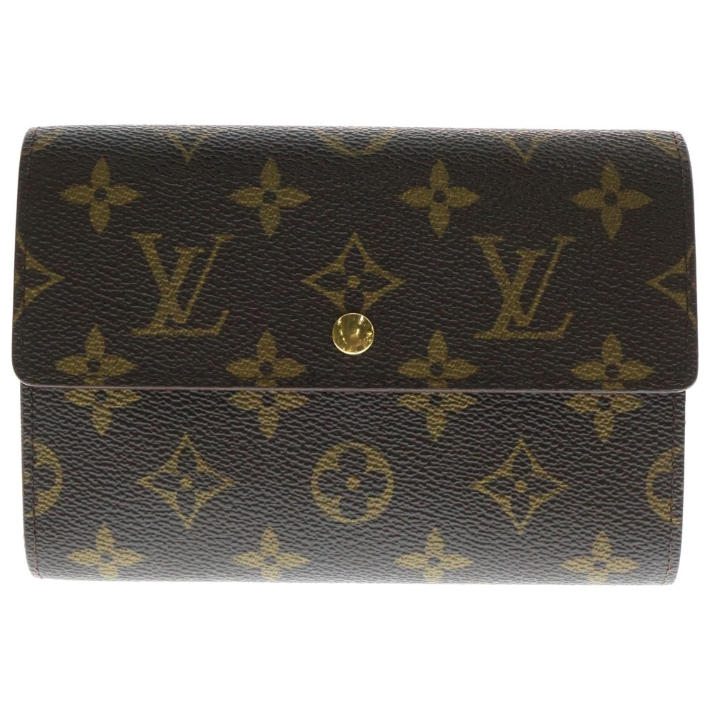 LOUIS VUITTON(ルイヴィトン) ポルトトレゾールエテュイパピエ モノグラム PVC コンパクトウォレット 三つ折り財布 ゴールド金具 ブラウン M61202