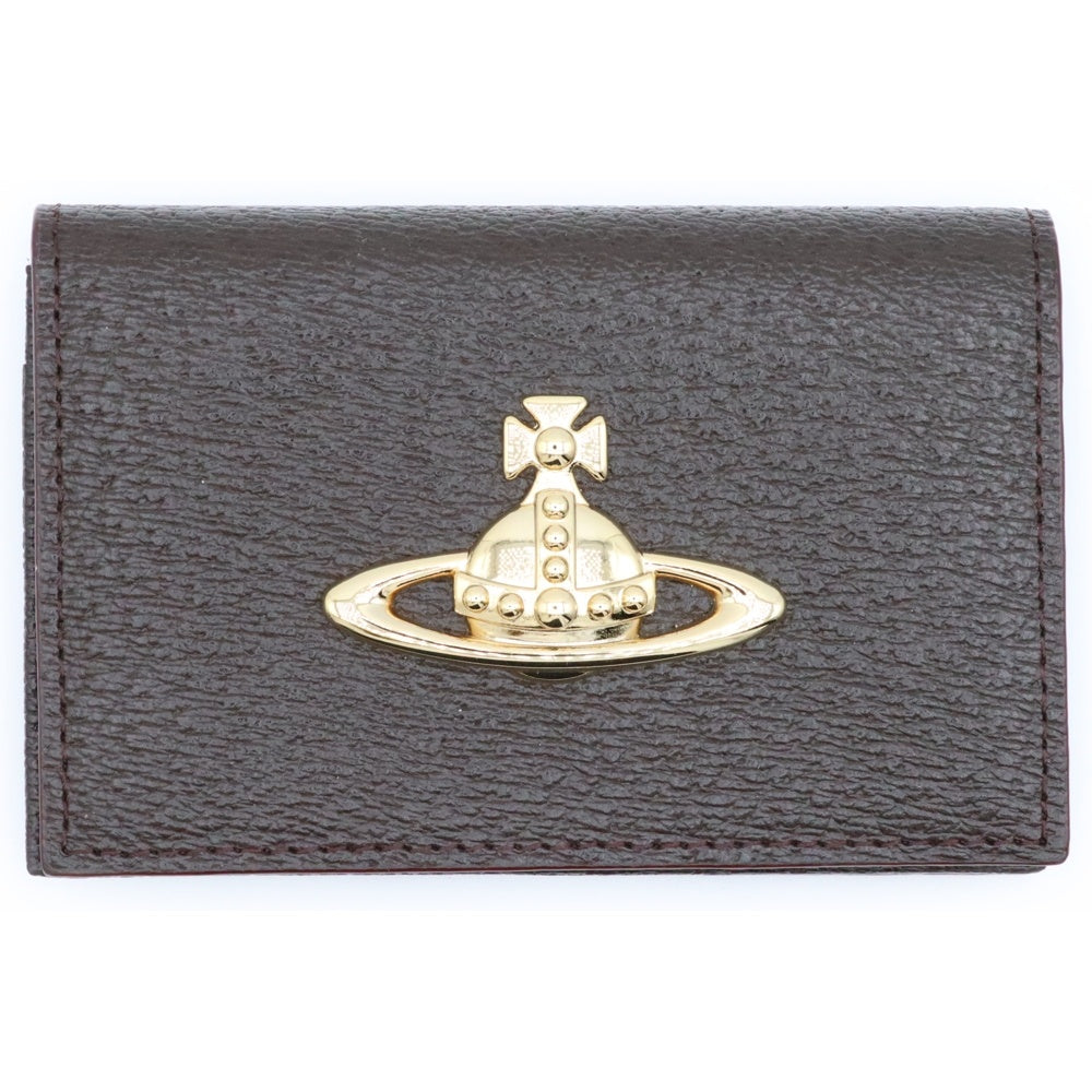 Vivienne Westwood(ヴィヴィアンウエストウッド) オーブ メタルロゴプレート レザー カードケース 名刺入れ ゴールド金具 ブラウン