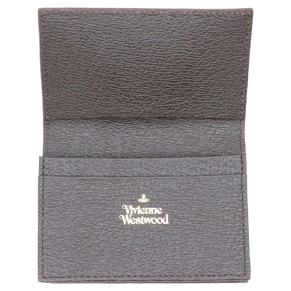 Vivienne Westwood(ヴィヴィアンウエストウッド) オーブ メタルロゴプレート レザー カードケース 名刺入れ ゴールド金具 ブラウン