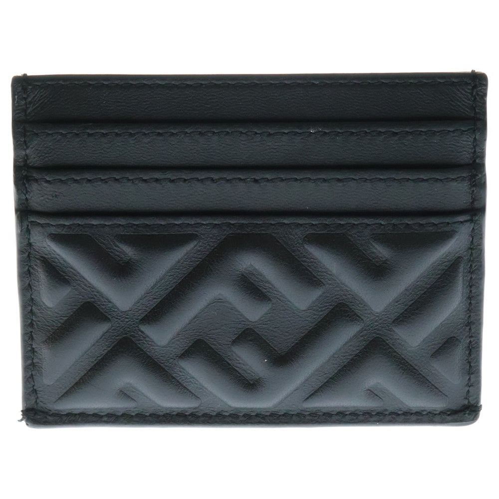 FENDI(フェンディ) FFロゴプレート ズッカ柄 バゲット レザー カード ホルダー コインケース フラグメントケース 小銭入れ ゴールド金具 ブラック 8M0423