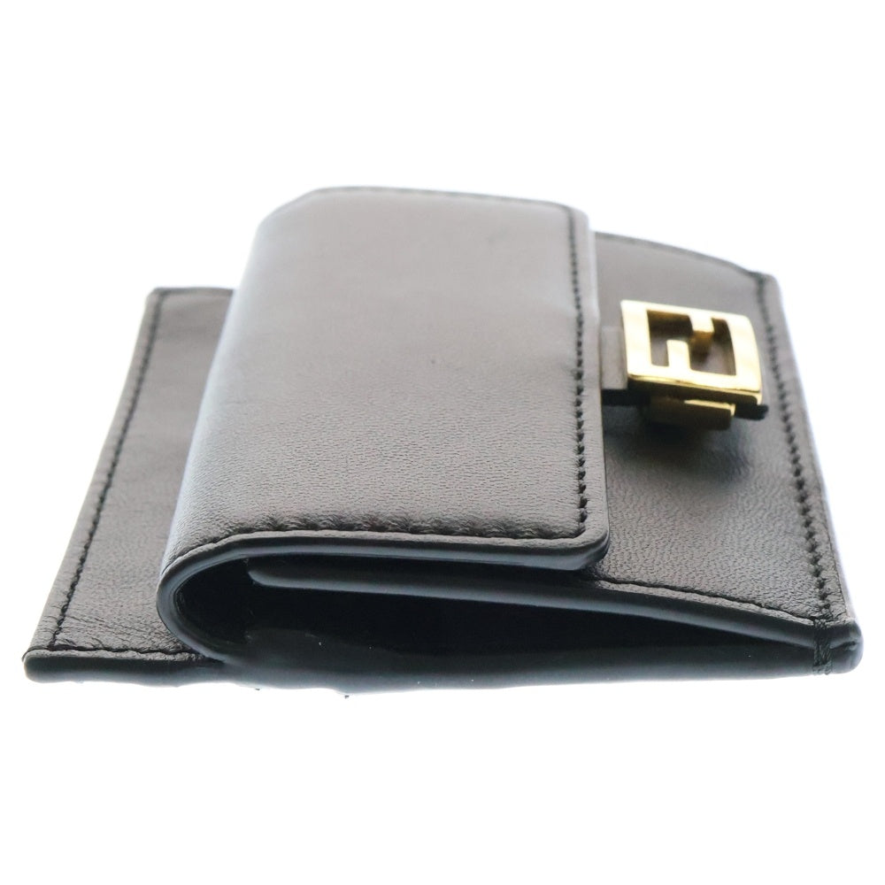 FENDI(フェンディ) FFロゴプレート ズッカ柄 バゲット レザー カード ホルダー コインケース フラグメントケース 小銭入れ ゴールド金具 ブラック 8M0423